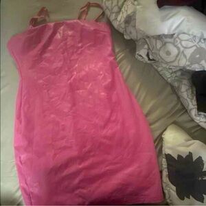 Faux Leather Pink Dress